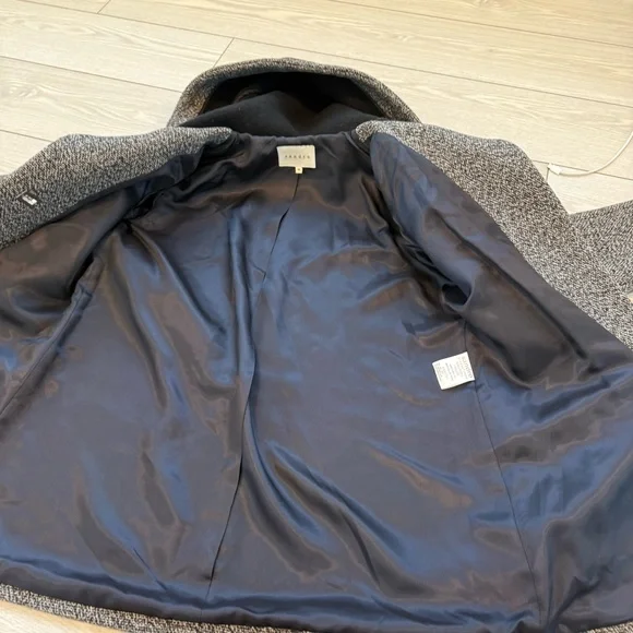 Sandro Paris 36 wool cowhide leather peacoat jacket grey black tweed luxury fall - Picture 8 of 12